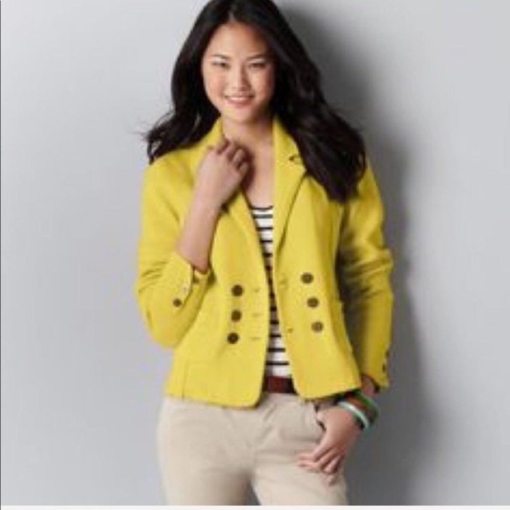 Sunny Yellow Heavy Knit Double Breasted Jacket from the LOFT (M)
